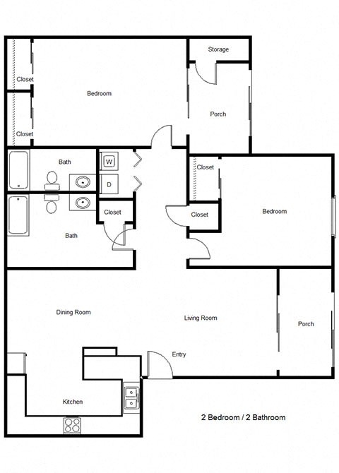 Floor plan for 2 beds, 2 baths, 948 sqft